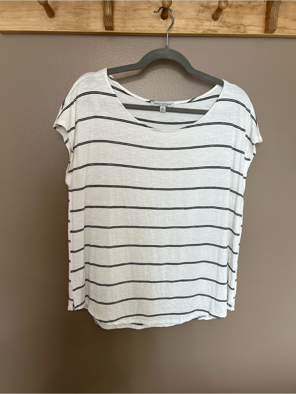 Green Envelope White Short Sleeve Tee with Black Stripes